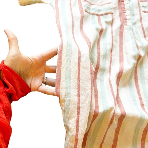 Madewell Courier Stripe Linen Cotton cream multicolor shirt dress Popover Medium - Picture 6 of 8